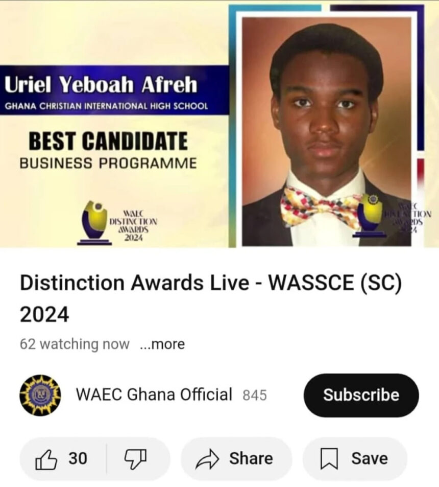 Tema Parents’ alumnus and former school prefect of the 2021 class, Uriel Yeboah Afreh wins the Best Business Student Award for the 2024 WASSCE